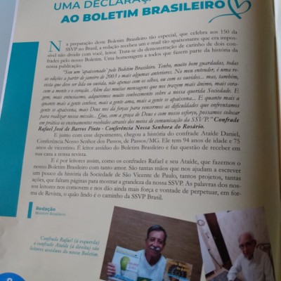 Confrades da área do CM Formiga são homenageados em revista vicentina nacional